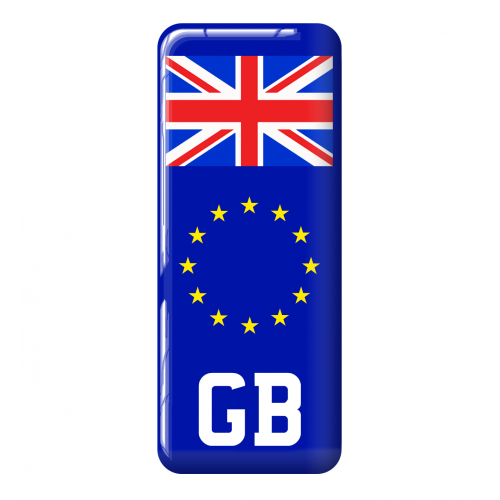 Great Britain GB Number Plate Blue Gel Domed Decal EU With Flag 